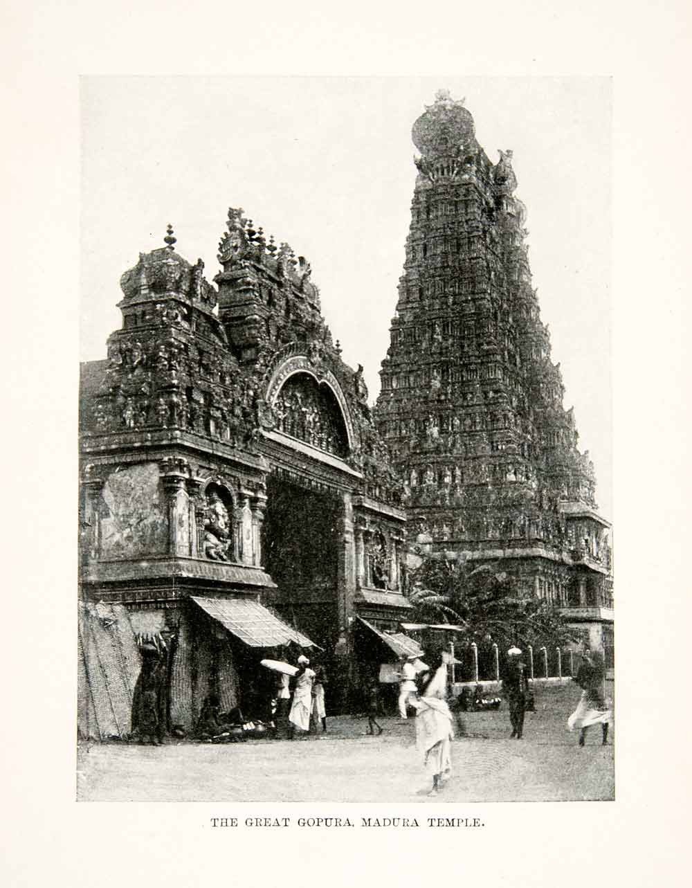 ภาพหอคอย Great Gopuram และวัด Madura ที่สร้างแบบสถาปัตยกรรมดราวิเดียน ณ เมืองมทุราย รัฐทมิฬนาฑูประเทศอินเดีย